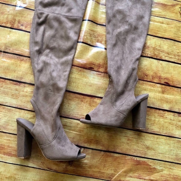 Over Knee Boot Tight Tie Up Open Peep Toe Heel OKB - Picture 4 of 5